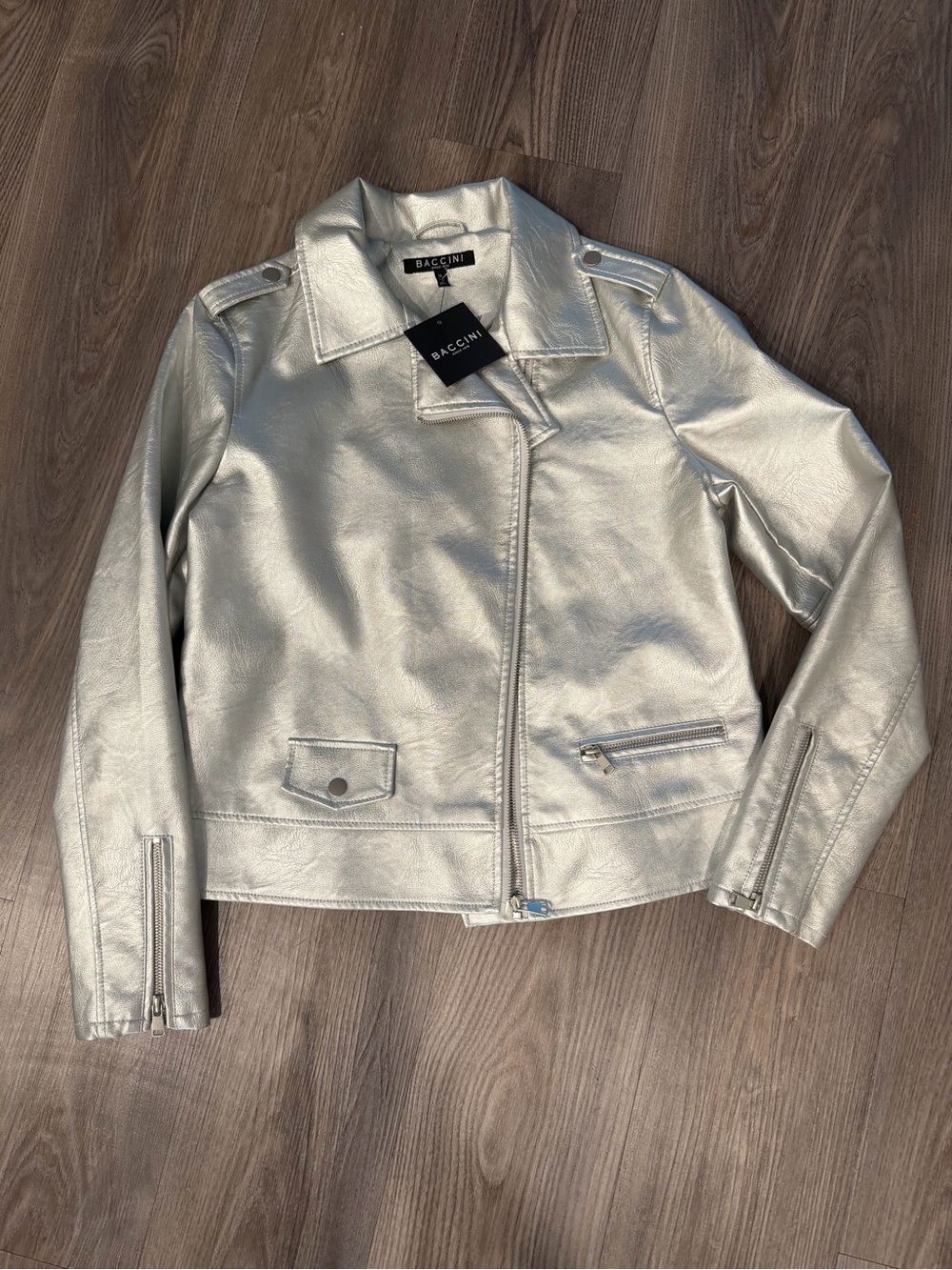 Baccini Metallic Silver Moto-Style Jacket